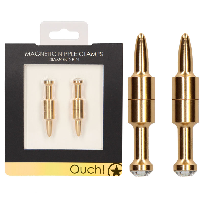 OUCH! Magnetic Nipple Clamps Diamond Pin - Gold
